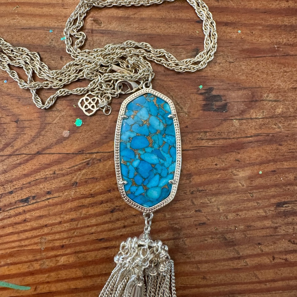 Kendra Scott Blue Pendant Necklace with Gold Chain